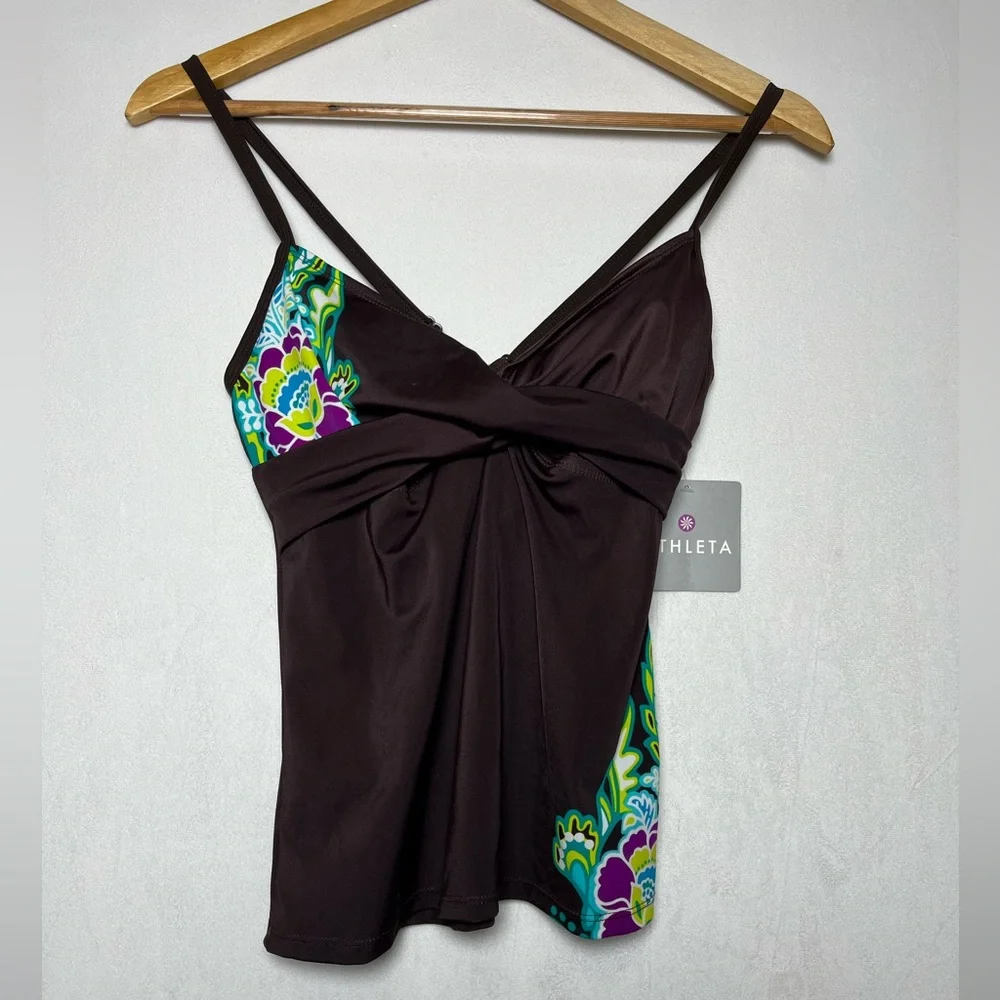 Athleta NEW Women's Brown Floral Athletic Beach Tankini Top Size 34B/ 32C